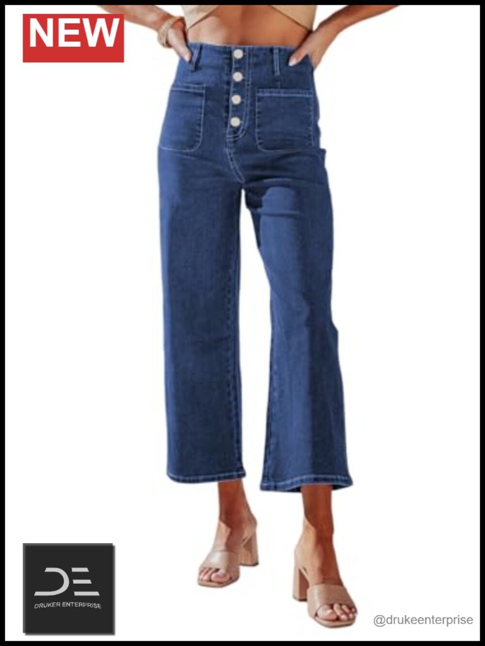 High Waisted Stretchy Wide Leg Jeans with Pockets